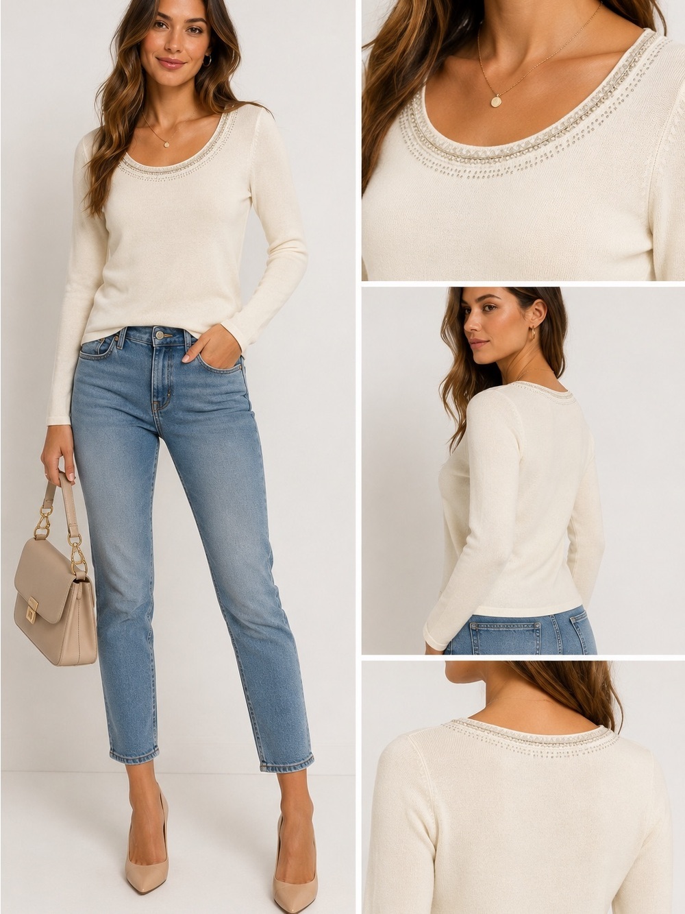 Tailor B. Moss | EUC Vintage HK 90s Ivory Beaded Sequin Scoop Neck Sweater (S)